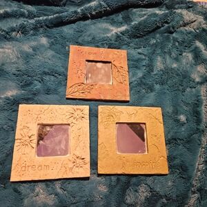 Set of 3 Square‎ Stone Wall Decor Mirrors Inspirational Grow Dream Inspire 6×6in